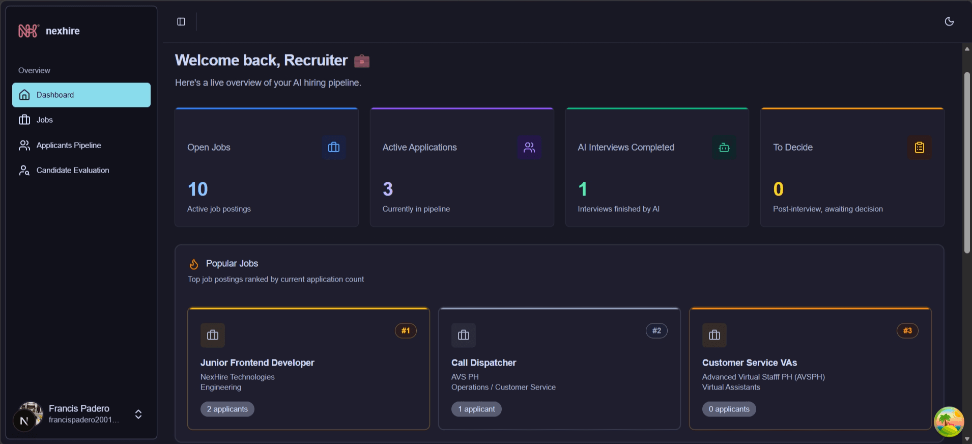 NexHire Management Dashboard