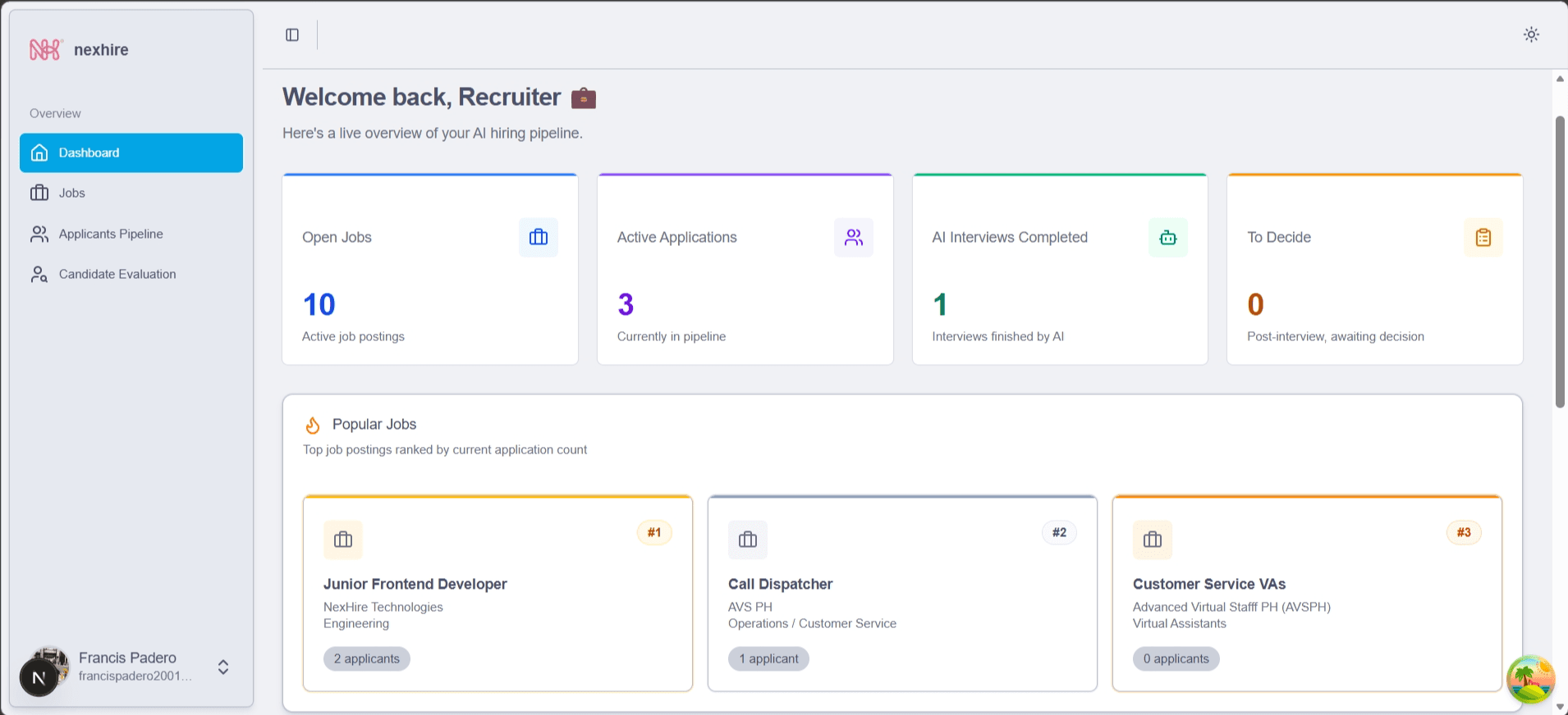 NexHire Management Dashboard